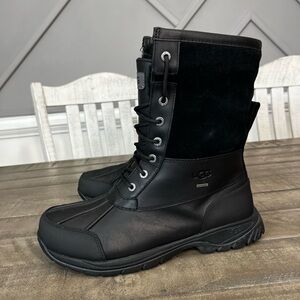 Ugg Classic Men's Butte Black Winter Leather Boots Waterproof Sz 9